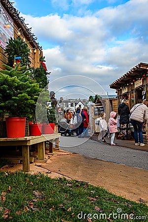 Shoppers at Exeter Christmas market. people walking during Christmas Market Editorial Stock Photo