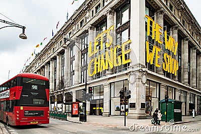 Shoppers pass a closed Selfridges shop on Oxford Street, London Editorial Stock Photo