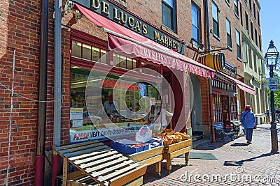 Shoppers shop in Beacon Hill De Luca`s Market Editorial Stock Photo