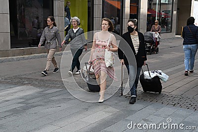 Shoppers and travelers on streoget in Copenhagen Denmark Editorial Stock Photo