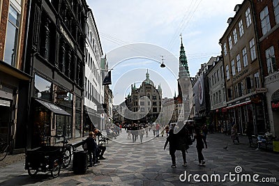 Shoppers and travelers on streoget in Copenhagen Denmark Editorial Stock Photo