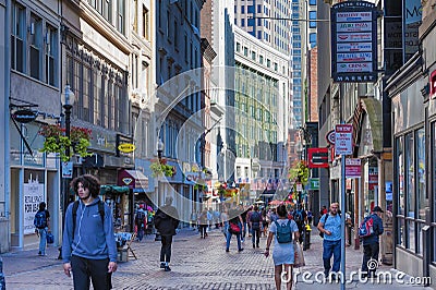 Shoppers walk the open mall in downtown Boston Editorial Stock Photo
