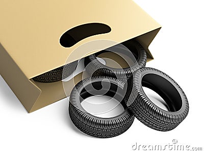 Shopping bag with automative tyres Stock Photo