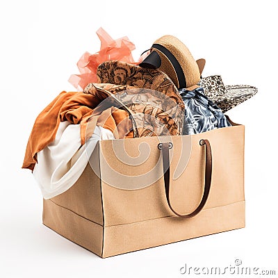 shopping bag filled to the brim with fashionable clothes Stock Photo