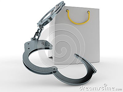 Shopping bag with handcuffs Cartoon Illustration