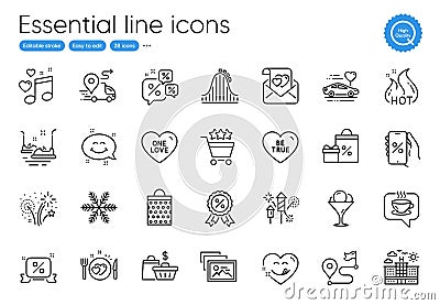 Shopping bag, Hot sale and Discount medal line icons. For website, printing and application. Vector Stock Photo