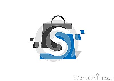 Shopping bag icon with letter s trendy and modern logo Vector Illustration