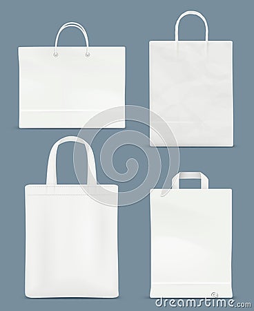 Shopping bag mockup. Paper handle plastic paper bag vector realistic blank template isolated Vector Illustration