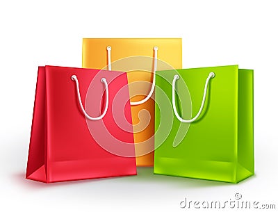 Shopping bags for fashion and clothing vector illustration. Colorful group of empty paper bags Vector Illustration