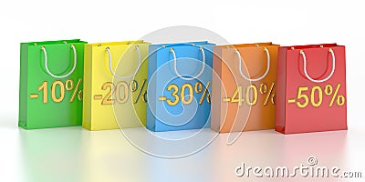 Shopping bags, sale and discount concept. 3D rendering Stock Photo