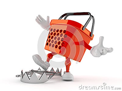 Shopping basket character with bear trap Cartoon Illustration