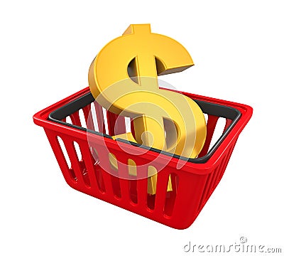 Shopping Basket with Dollar Sign Stock Photo