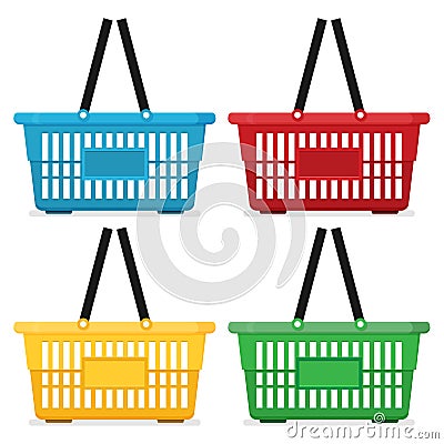 Shopping basket flat vector color set isolated on white background Vector Illustration