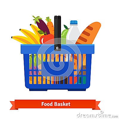 Shopping basket full of healthy organic fresh food Vector Illustration