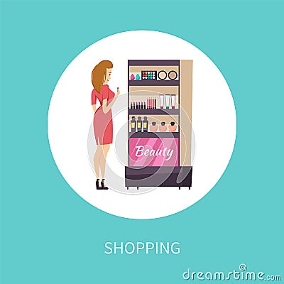 Shopping Beauty Products Makeup Poster Vector Vector Illustration