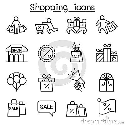Shopping, Black Friday, Cyber Monday icon set in thin line style Vector Illustration