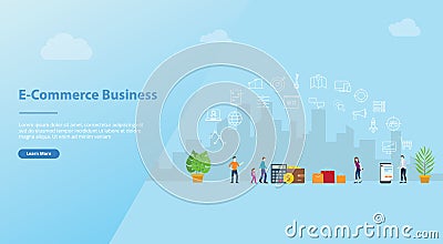 Shopping business concept with big word style and icon with some money payment and people for website template or landing homepage Cartoon Illustration