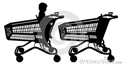 Shopping cart with a baby. Supermarket trolley silhouette vector Vector Illustration