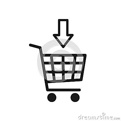 Shopping cart with black down arrow sign Vector Illustration