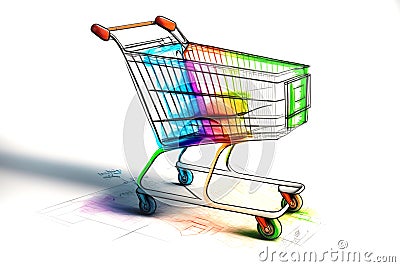shopping cart bright, happy and colorful, empty Cartoon Illustration