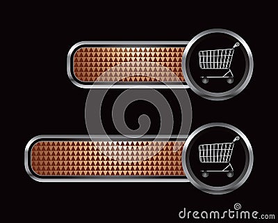 Shopping cart on bronze checkered banners Vector Illustration