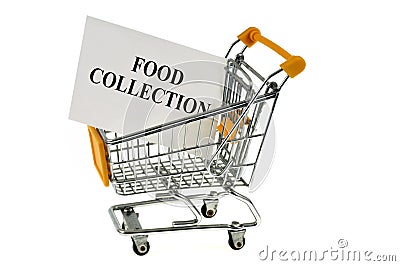 Food collection concept with a supermarket trolley on a white background Stock Photo