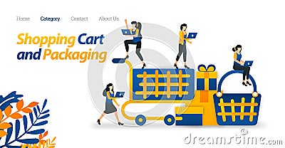 Shopping Cart Design for Web and E-commerce Purposes. Use Trolleys and Basket to Shop. Vector Illustration. Flat Icon Style Ads Vector Illustration