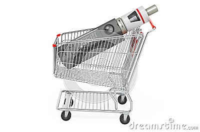 Shopping cart with electronic cigarette. 3D rendering Stock Photo