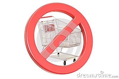 Shopping cart with forbidden, prohibition sign. 3D rendering Stock Photo