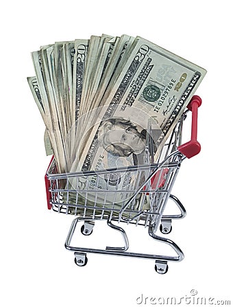 Shopping Cart Full of Money Stock Photo