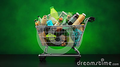 Grocery Shopping Cart with healthy organic food , counting calories , diet plan - Ai generated Stock Photo