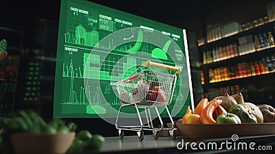 Grocery Shopping Cart with healthy organic food , counting calories , diet plan - Ai generated Stock Photo