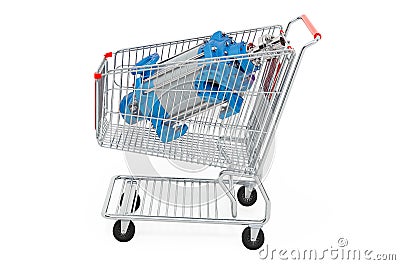 Shopping cart with horizontal multistage pump. 3D rendering Stock Photo