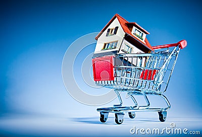 Shopping cart and house Stock Photo