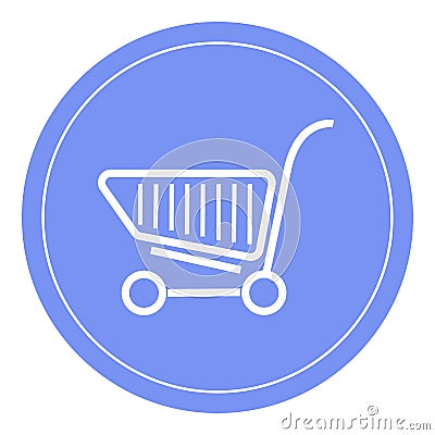 Shopping cart icon, shopping basket design, trolley icon. Blue circle background. Vector Illustration