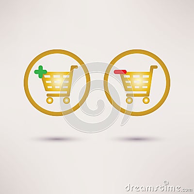 Shopping cart icons. Plus and minus signs. Vector Vector Illustration