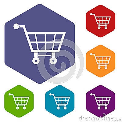 Shopping cart icons set hexagon Vector Illustration