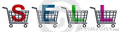 Shopping cart icons, set shop cart with SELL slogan Vector Illustration