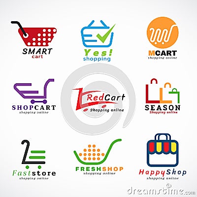 Shopping cart logo and shopping bags logo vector set graphic design Vector Illustration