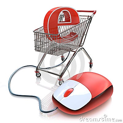 Shopping cart operated computer mouse and symbol of e-commerce Stock Photo
