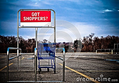 Shopping cart in parking lot Stock Photo