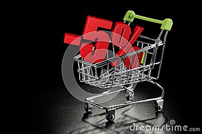 Shopping cart with 5% percentage rate Stock Photo