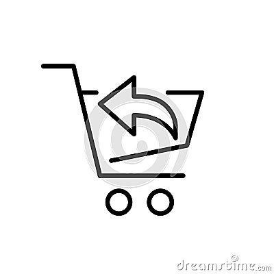 Shopping cart with return arrow symbol. Store order refund. Pixel perfect, editable stroke Vector Illustration