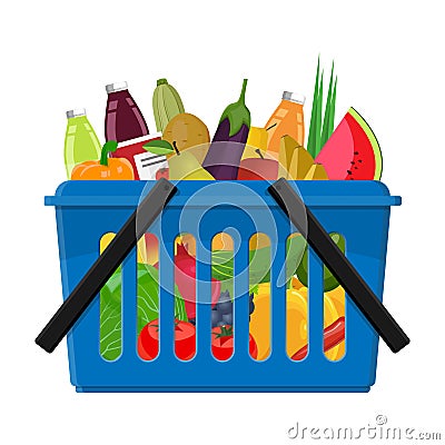Shopping cart from a supermarket with full vegetarian food Vector Illustration