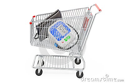 Shopping cart with tonometer, electronic sphygmomanometer. 3D rendering Stock Photo