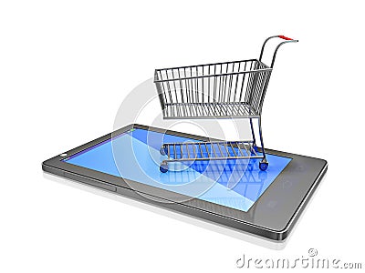 Shopping Cart on Touch Screen Smart phone Cartoon Illustration