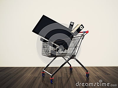 Shopping cart TV Stock Photo