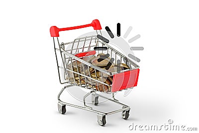 Shopping cart with waiting sign on white background Stock Photo
