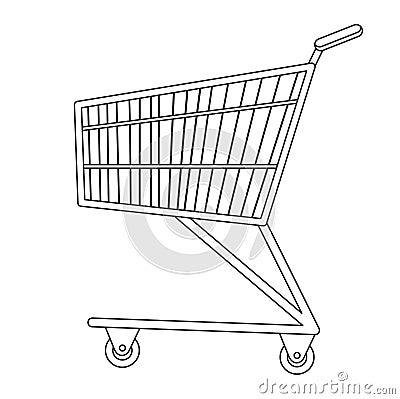 Shopping carts icon, line, sketch, doodle style. Metal trolley, for purchases in a supermarket on white Vector Illustration