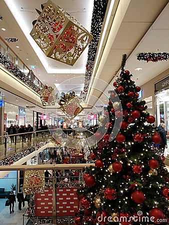 Shopping center decorated for Christmas in Hameln. Germany. Editorial Stock Photo